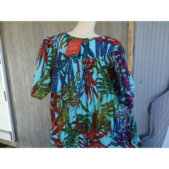 Go Softly Patio Dresses Go Softly Patio Dress S Crinkled Island Paradise Palm Trees Zip Up